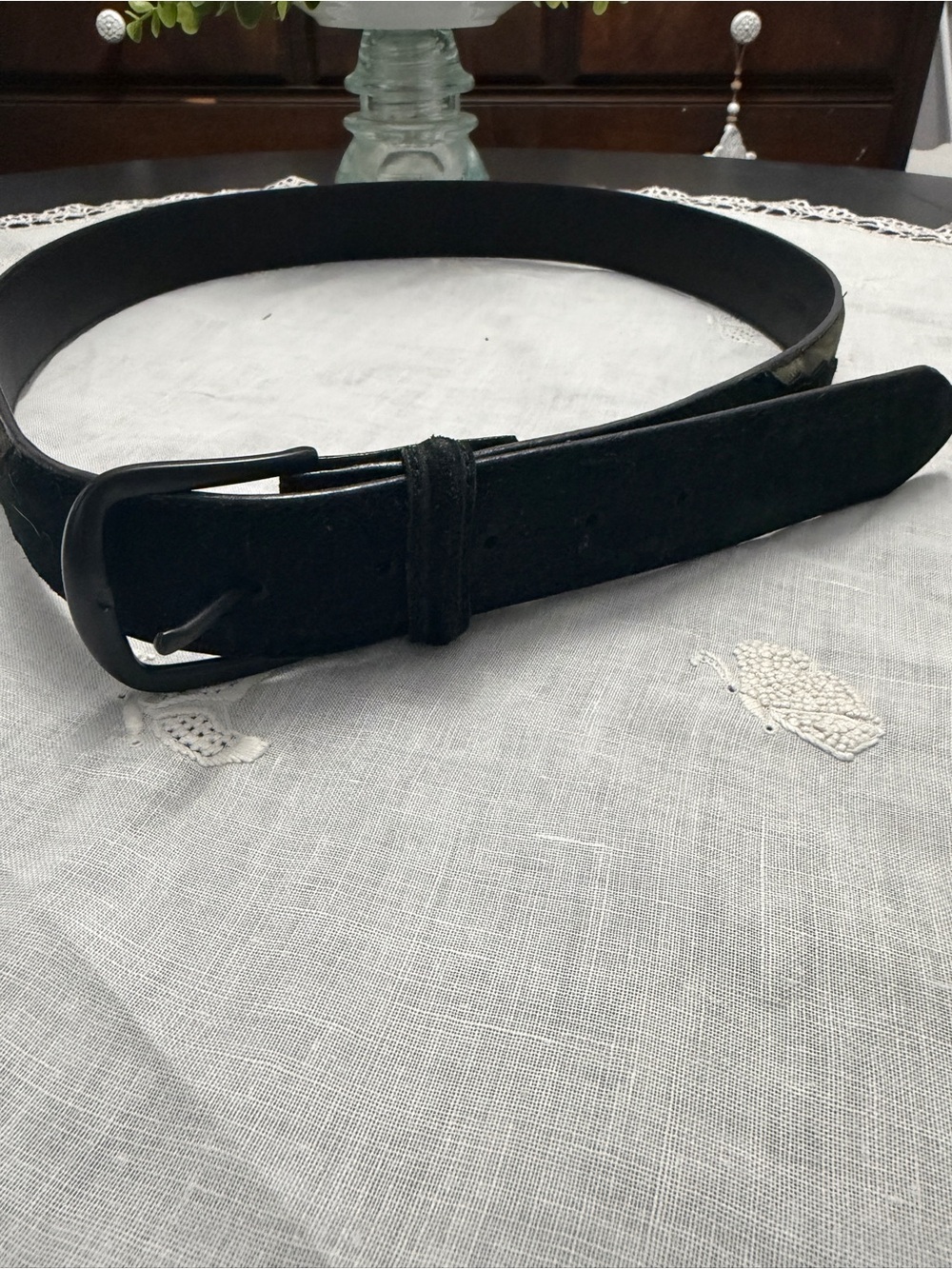 MEN’S BLACK & CAMOUFLAGE LEATHER BELT SIZE 40